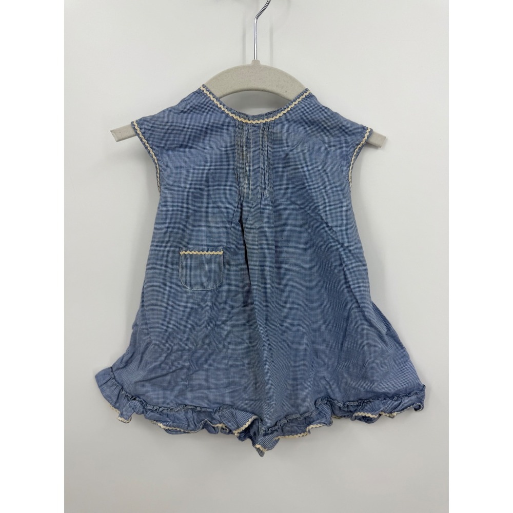 Unbranded Vintage Gingham Check Ruffle Dress Kids‎ Size 4T Blue Rickrack Trim
